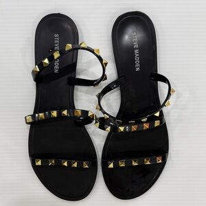 Steve Madden Black Slide Sandals with Gold Pyramid Studs